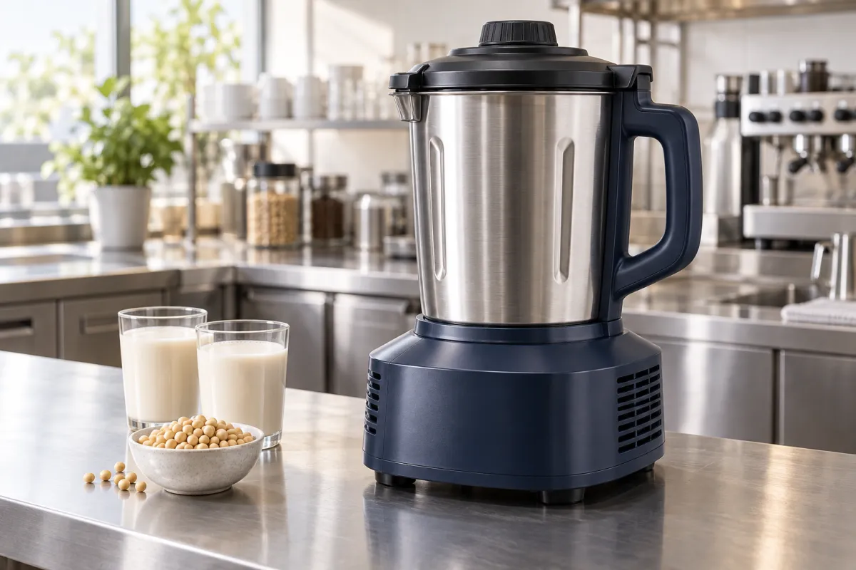 Concept illustration of commercial soy milk makers in a professional beverage preparation area